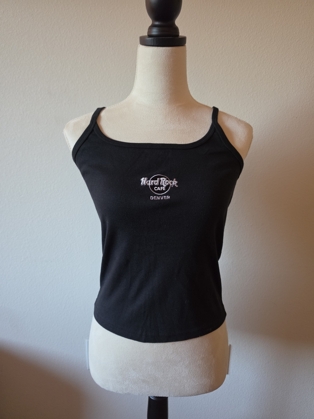 Vintage Hard Rock Cafe Denver Tank Top Womens Spaghetti Strap Sz L Crop Top